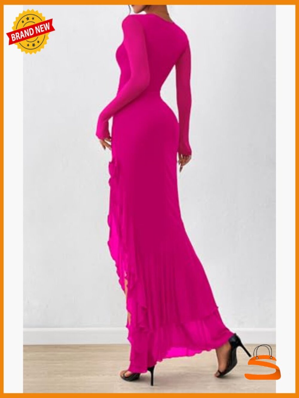 Long Sleeve Ruched Mermaid Maxi Dress Bodycon Cocktail Wedding Guest - Picture 3 of 7